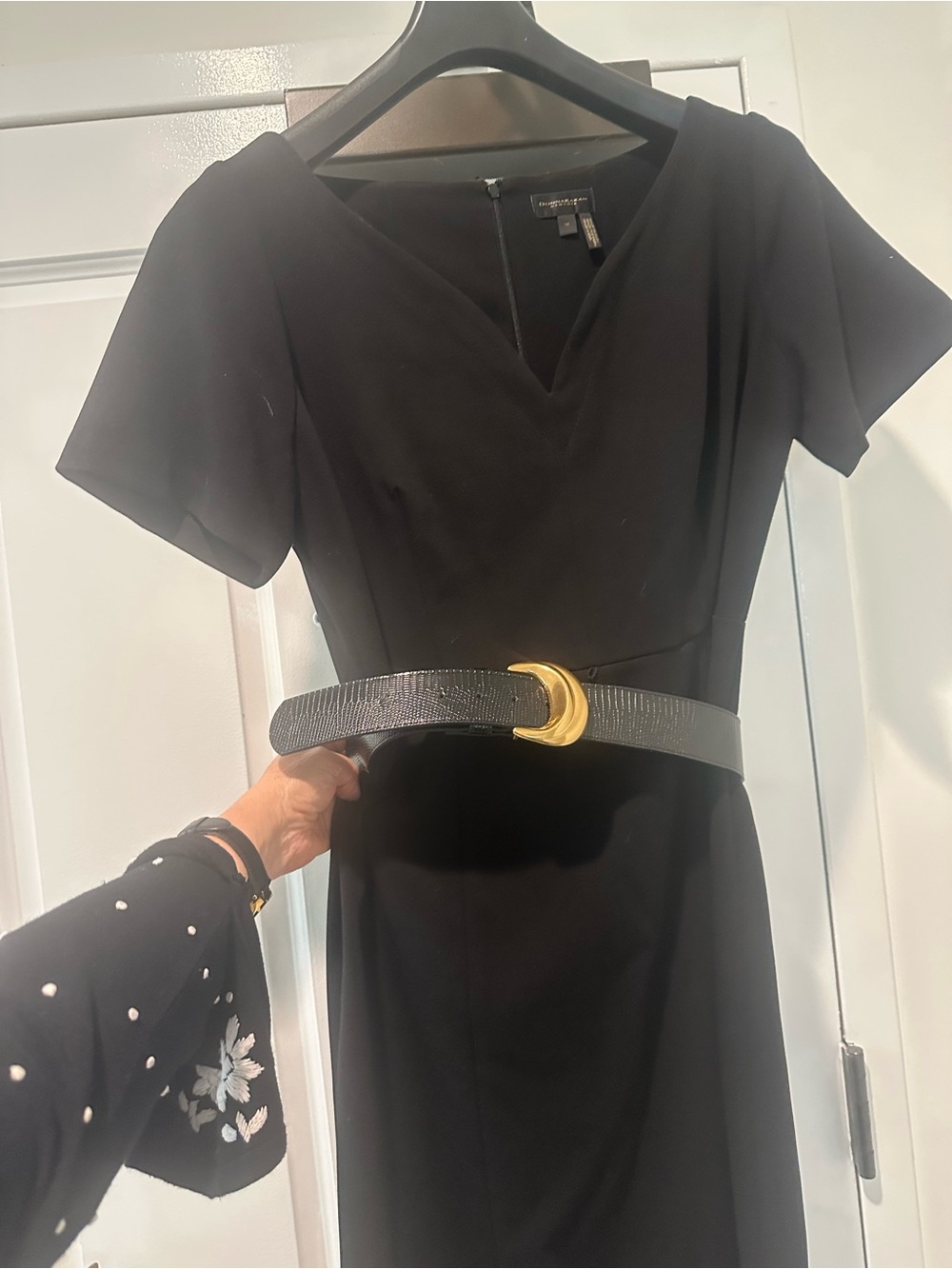 Donna Karan Black Midi Dress with Gold Buckle Detail - Picture 3 of 4